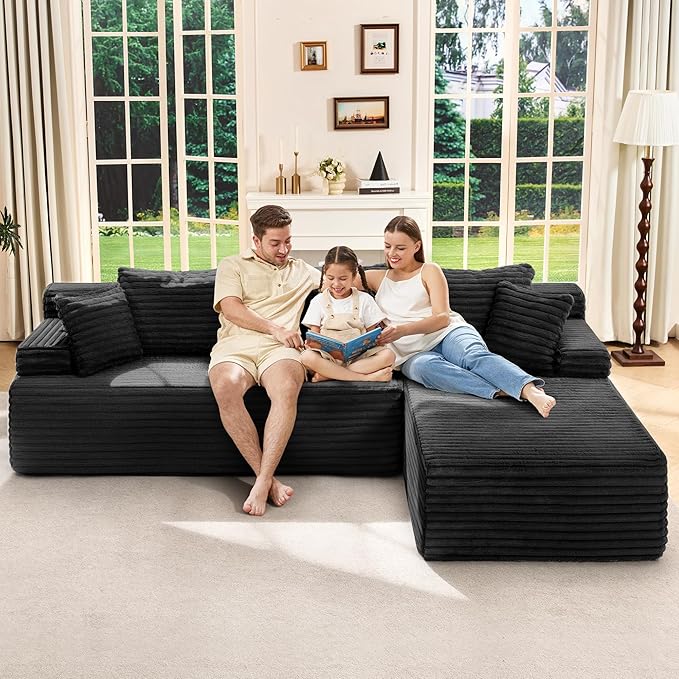 Hobestluk Modular Sectional Sofa Couches L-Shape Couch 3 Seat Modular Sofa Memory Foam Sectional Couches for Living Room, Cloud Couch with Oversized Chaise (Right Facing)