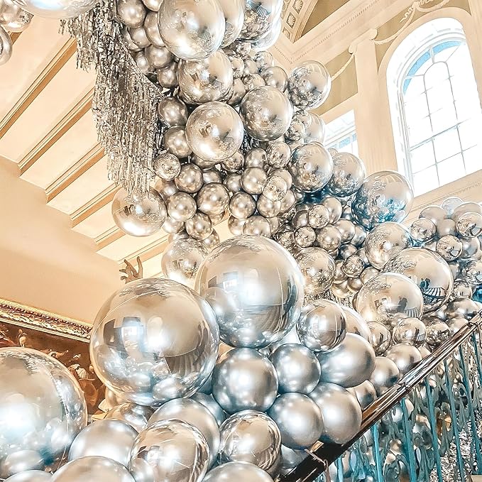 PartyWoo Silver Balloons 101pcs 12 Inch Silver Latex Helium Balloons for Birthday Wedding Anniversary Graduation Bachelorette Engagement Bridal Shower Retirement Party Decorations Silver-G102