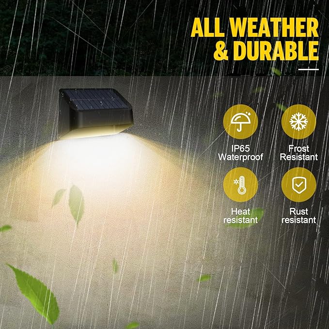 18 Pack Brighter Solar Fence Lights RGB 8 Colors Dusk to Dawn Deck Light Fence Solar Lights Outdoor IP65 Waterproof Solar Outdoor Lights for Step Patio Backyard Railing Wall, Black