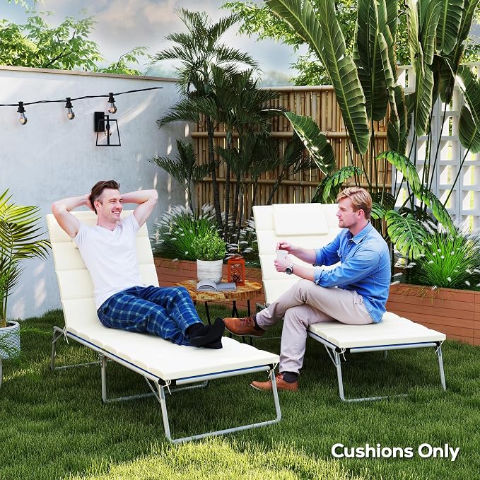 Outsunny Outdoor Lounge Chair Cushion Set of 2, 80" x 26" UPF50+ 230gsm Olefin and 25D High-Density Foam, Foldable Patio Chaise Lounge Cushion Set, Fade Resistant for Lawn Pool, Cream White