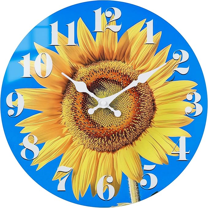 Indoor/Outdoor Clocks Waterproof, Glass Sun Flower Decor Wall Clock
