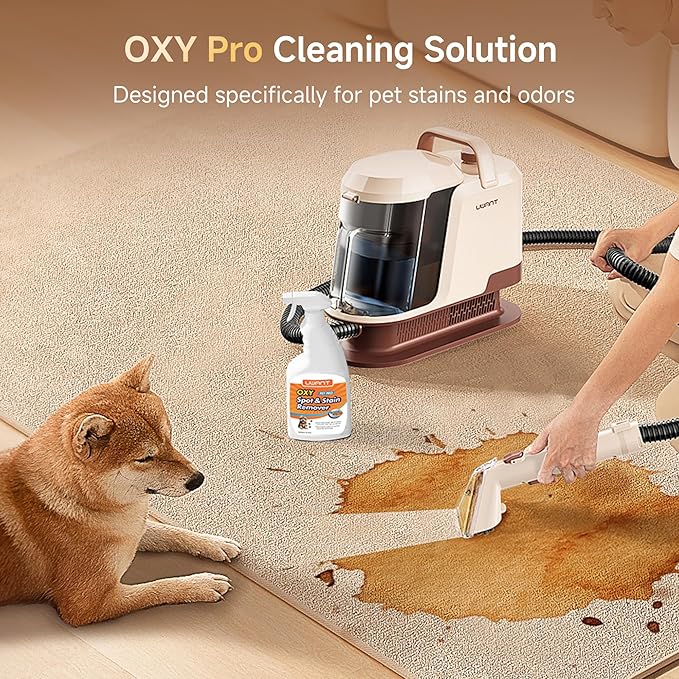 Uwant Carpet Cleaner Machine 22Kpa Portable Carpet Cleaner for Pet, Upholstery Cleaner Machine with Oxy Solution Set of 1 for Spot, Cars,Rug,Furniture