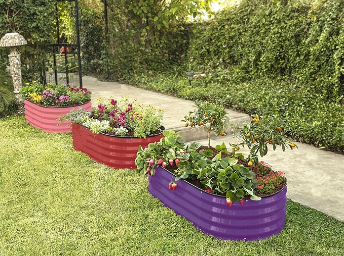 Plant & Plot Galvanized Raised Garden Beds Outdoor // 4×2×1 ft (2-Pack) Planter Raised Beds for Gardening, Vegetables, Flowers // Large Metal Garden Box (Purple) // Patented Tool-Free Design
