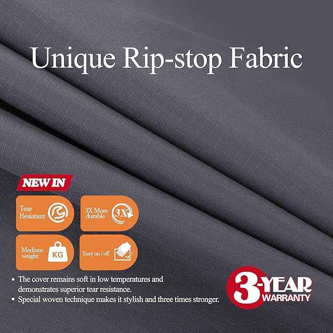 WJ-X3 Rip-Stop Patio Table Cover, Heavy-Duty Waterproof & Windproof Outdoor Furniture Cover, 102" x 78" x 31", Gray