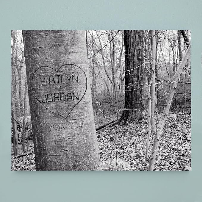 Let's Make Memories Personalized Canvas Wall Art For Couples - Engagement, Wedding, Newlyweds, Anniversary - Home Decor - Carved Heart B&W - Canvas - 11x14