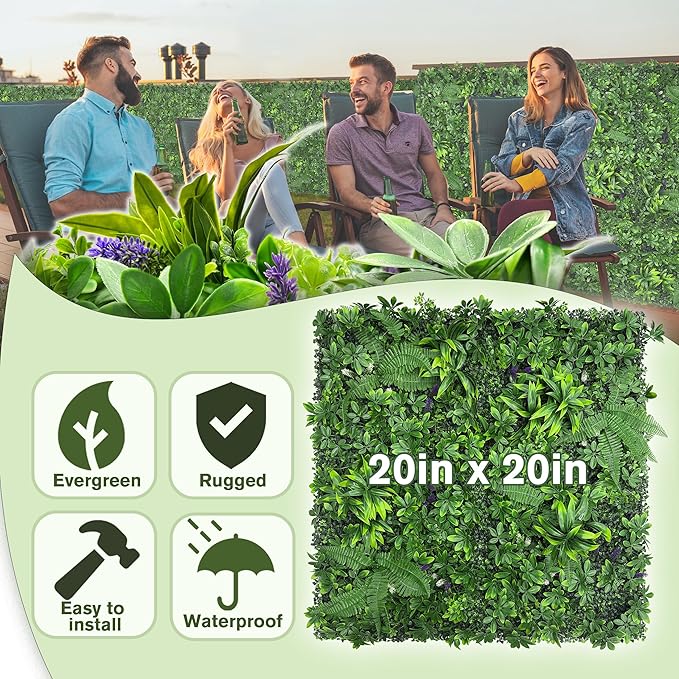 Artificial Green Boxwood Grass Wall Panels: 20"x20" UV Protected Ivy Privacy