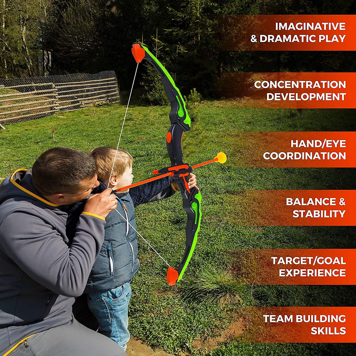 ToyVelt Kids Bow and Arrow Set - Light-Up Archery Set with 6 Suction Arrows, Target and Quiver - Outdoor and Indoor Toy for Boys and Girls Ages 4-12 (Green)