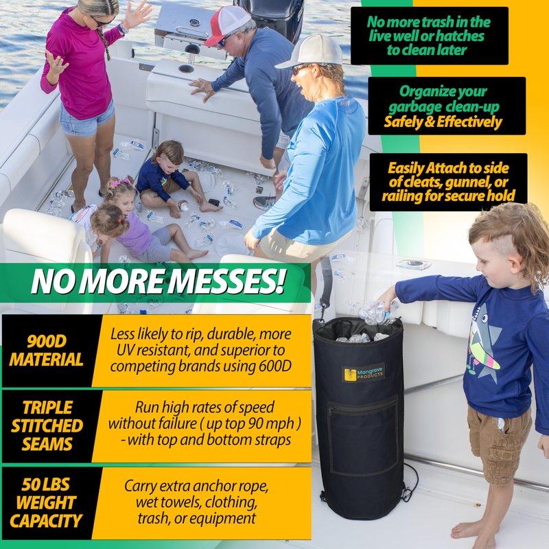 Portable Boat Trash Can, Reusable Trash Bag, Leakproof Liner, Boat Storage Organizer, Trash Bag Holder, Boat Accessories Marine, Pontoon Boat Accessories, Fishing, Sandbar, or Camping Gifts (Black)