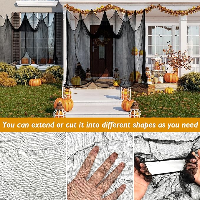 Halatool 85 X 800 in Halloween Creepy Cloth, Black Spooky Cheesecloth Scary Hanging Gauze Decor for Halloween Party Supplies Haunted Houses Windows Doorways Indoors & Outdoors