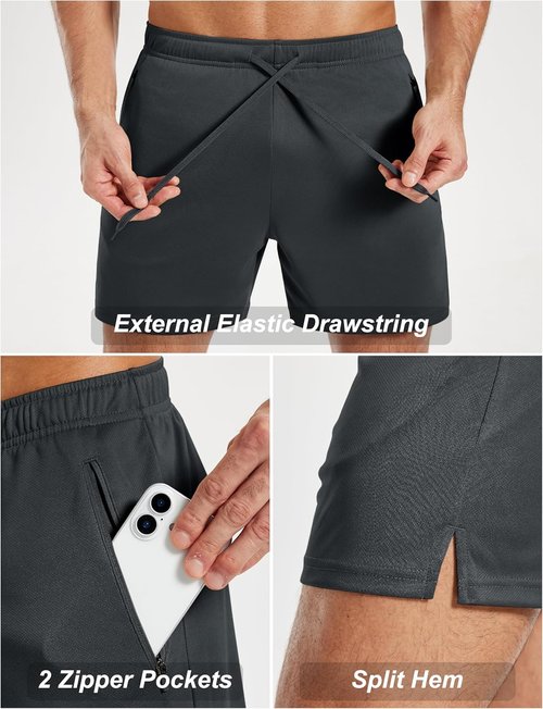 MAGCOMSEN Men's Athletic Running Shorts - Quick Dry, Lightweight, Linerless with Zipper Pockets | 5" Length