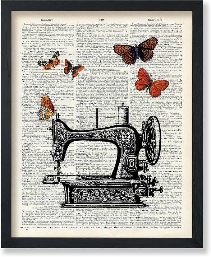 Poster Master Dictionary Art Poster - Sewing Machine Print - Sewing Art - Butterfly Art - Gift for Men, Women & Dressmaker - Chic Decor for Living Room, Bedroom or Office, 18x24 Unframed Wall Art