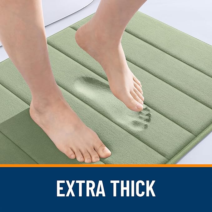 OLANLY Memory Foam Bath Mat 59x35, Super Soft Absorbent Bathroom Rugs, Quick Dry, Machine Washable Shower Floor Rugs, Bathmat Carpet, Bathroom Home Decor Accessories, Sage Green