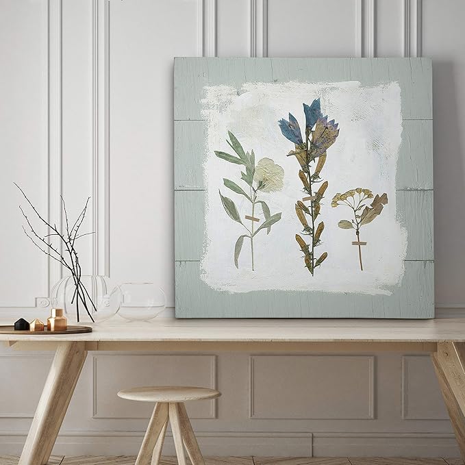 Wexford Home Pressed Flowers on Shiplap Gallery Wrapped Canvas Wall Art, 32x32, 18762-32x32