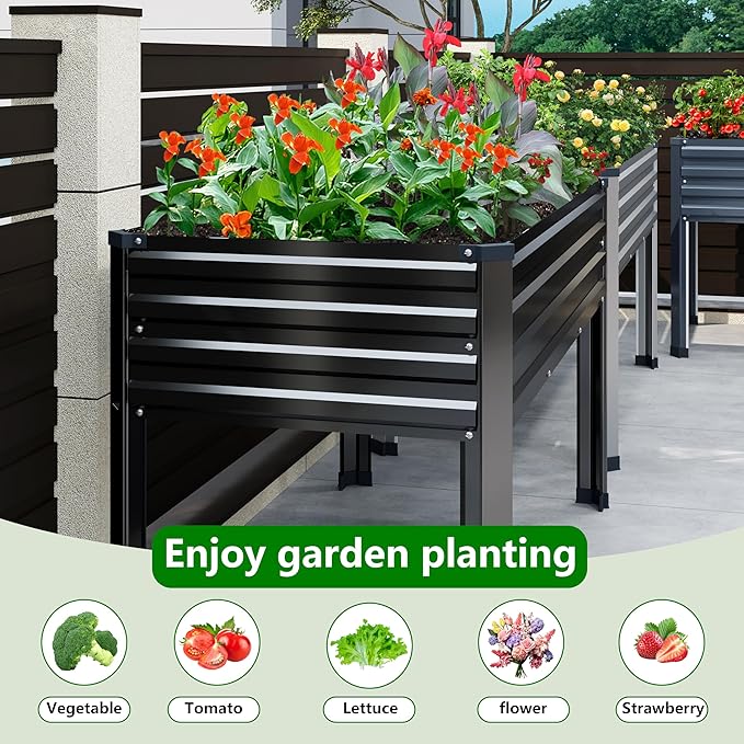 DIIYIV Galvanized Raised Garden Bed with Legs,48×24×30in Elevated Planter Box for Backyard,Garden, Patio, Balcony, 350lb Capacity,Planters for Outdoor Plants,Black