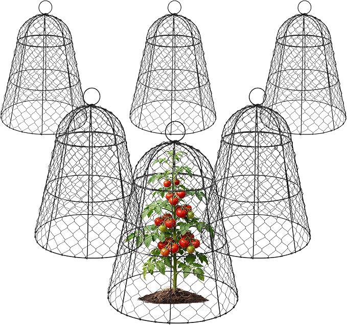 FRUITEAM Metal Plant Covers 6pcs, Heavy Duty Garden Cloche Plant Cage for Outdoor, 13"x15.8"H Rust-Proof Plant Protectors from Animals for Vegetables, Flowers, Seedlings Against Rabbits, Squirrels