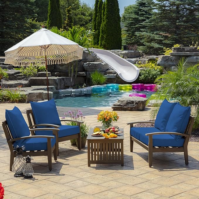 Arden Outdoor Foam Deep Seat Cushion Set (2-Pack), 24x24, Premium High-Density Foam, Never Flattens, Weather-Proof for Patio Chair Sofa Couch, Cobalt Blue Texture