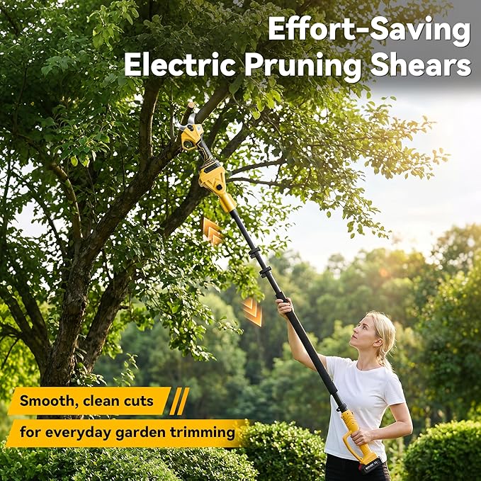 BUYJOY 4-in-1 Electric Pruning Shears & 6 Inch Pole Saw Combo, 1.8" Cutting Diameter Cordless Pruner, 2×4.0Ah Batteries, Adjustable Branch Cutter for Tree Trimming and Garden Pruning