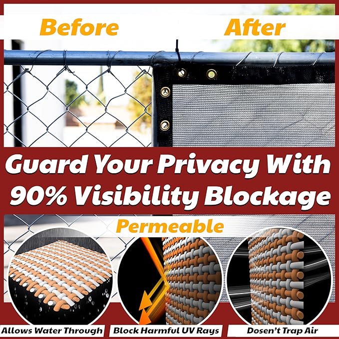 Amgo Custom Made 3' x 195' Grey Balcony Privacy Screen, Apartment Porch Railing Patio Fence Windscreen Fabric Cloth, Heavy Duty, Commercial and Residential, 90% Blockage (We Customize)