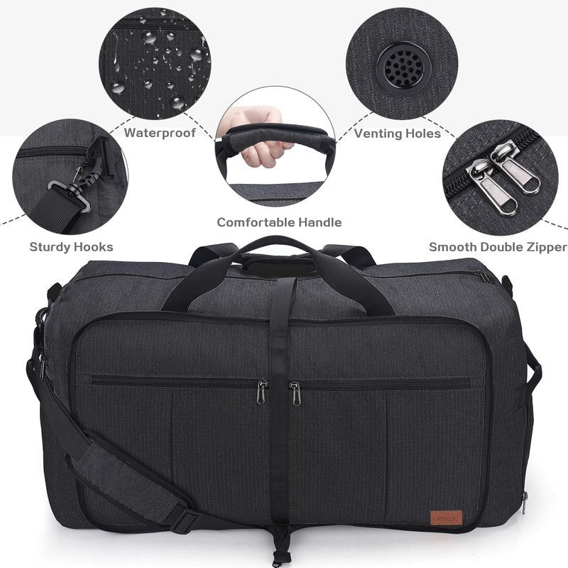 80L EXTRA LARGE Duffle Bag for Travel, 26" Foldable Travel Duffel Bag with Shoe Compartment for Men Women, Waterproof & Tear Resistant (Black, EXTRA LARGE, 80L)