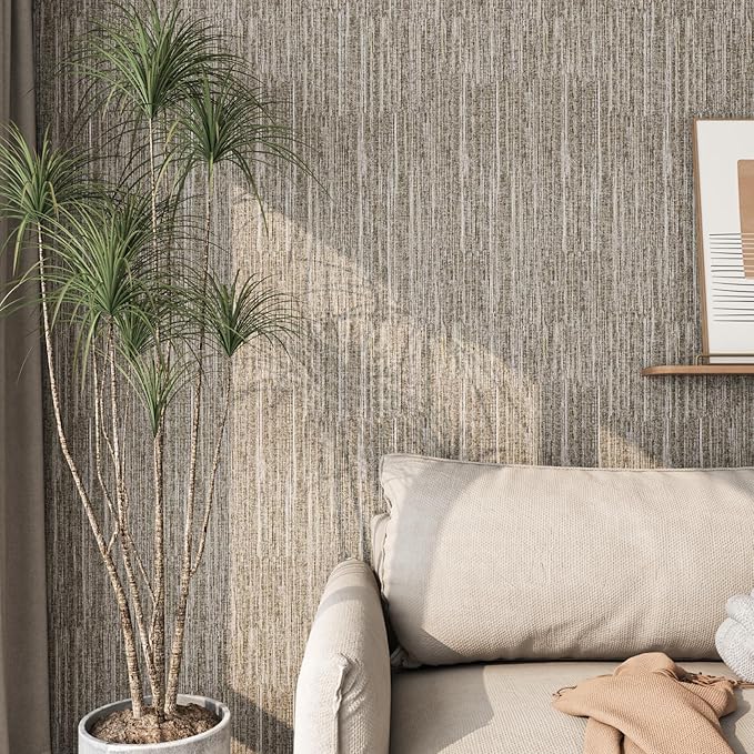 LACHEERY Taupe Grasscloth Wallpaper Textured Peel and Stick Fabric Wallpaper