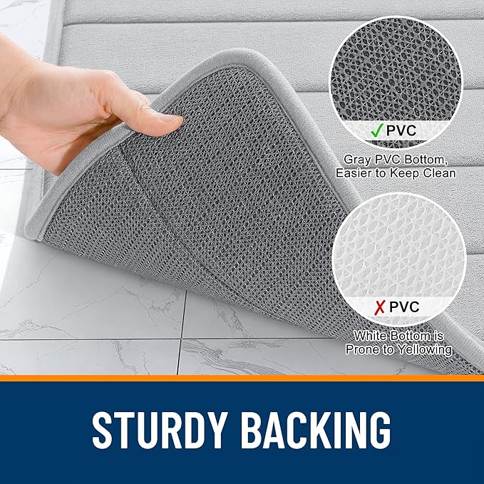 OLANLY Memory Foam Long Bathroom Rugs Runner 47x24, Super Soft Absorbent Bath Mat, Quick Dry, Machine Washable Shower Floor Rugs, Bathmat Carpet, Bathroom Home Decor Accessories, Light Gray