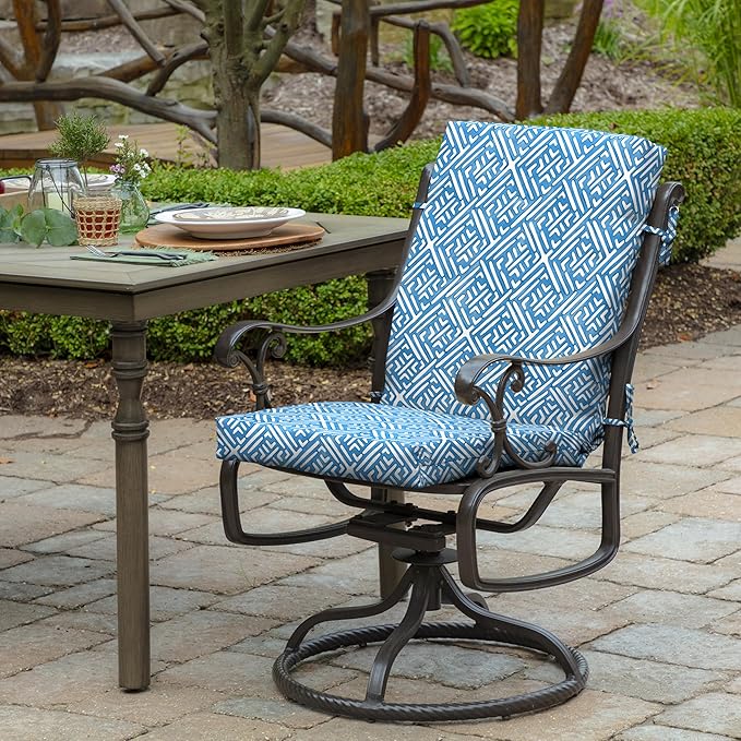 Arden Outdoor Dining Chair Cushion, 20 in x 20 in, Patio Cushion for Patio, Dining, or Rocking Chairs, Sapphire Liberty Mosaic