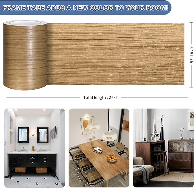 TIANLDD 27 FT Wood Grain Wallpaper Border, Removable Waterproof Mirror Border