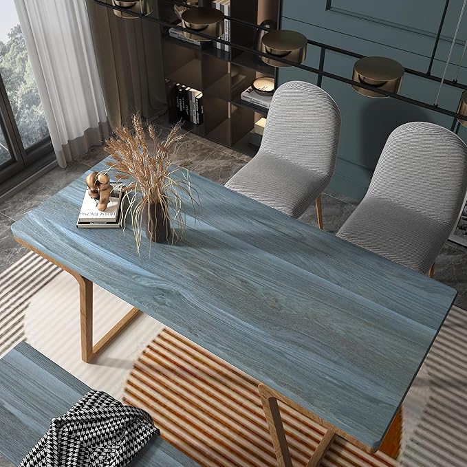 BOMENG Blue Wood Grain Wallpaper Peel and Stick Peacock Contact Paper