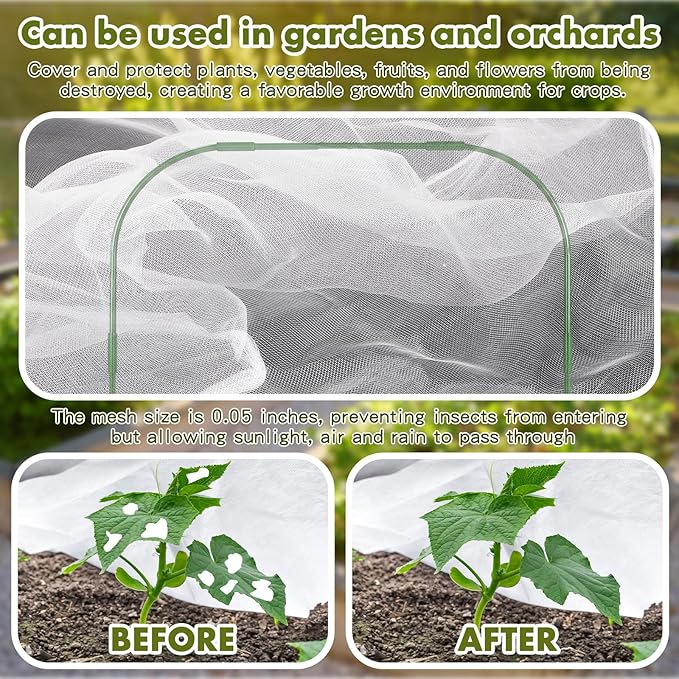 Woanger 2 Pack Garden Netting for Raised Beds Rectangular Pest Barrier with Hoops for Garden Protection Plant Mesh Netting with Drawstring Plants Vegetables Fruits Flowers (for 6x3x1 ft)