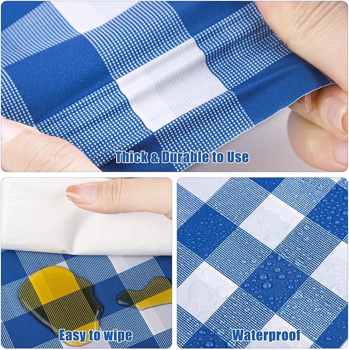 Kochorie 54 Inch x 100 Ft Blue Checkered Plastic Table Cloth Roll Disposable