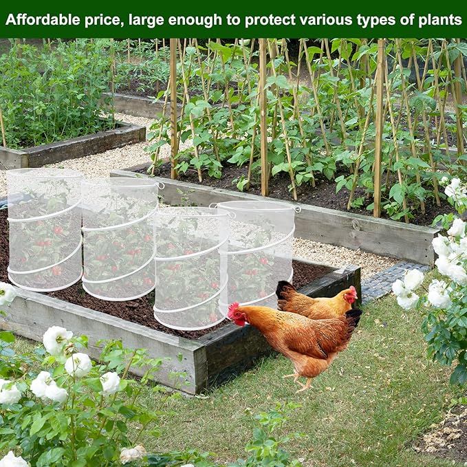4 Pack Pop up Plant Covers Tent from Animals, 20"H X 13"D Insect Barrier Mesh Plant Guard Cover Net White Garden Plant Protectors Mini Greenhouse Plant Protection Cage with Stakes for Outdoor Plants