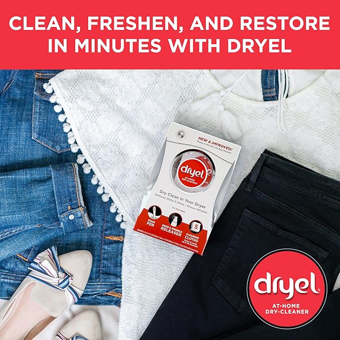 dryel At-Home Dry Cleaner Kit, New and Improved Formula with Rapid Refresh Technology, Gentle Laundry Care for Special Fabrics and Dry-Clean-Only Clothes, 5 Loads