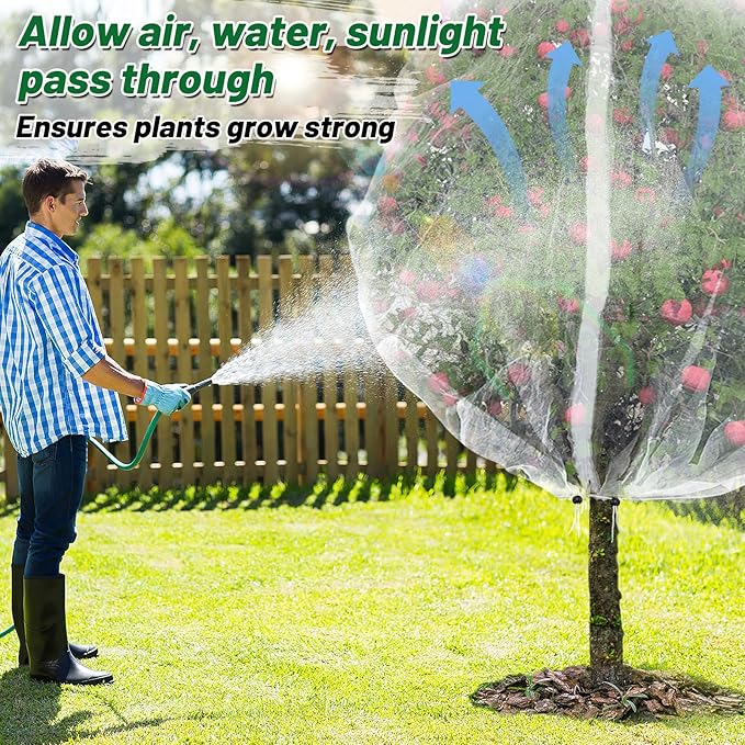 Easy Installation Fruit Tree Netting with Zipper & Drawstring - 6.2x6.2ft Ultra Fine Mesh Garden Protection Screen to Protect Pear Peach Apple from Bird Insect Bug Cicada Deer Squirrel - 2pcs