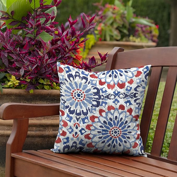 Arden Outdoor Throw Pillows 2 Pack, 16x16 Patio Accent Cushions, Water & UV Resistant, Fade Resistant Outdoor Decorative Pillows with Recycled Polyfiber Fill, Clark Blue