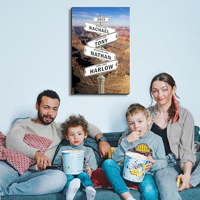[Design 2025] Personalized Family STreet Sign Multi-Names Canvas, Custom Name And Date Street sign Canvas Print, Crossroads Street SIGN Gift For Family, Custom Name Intersection Sign Poster Wall Art