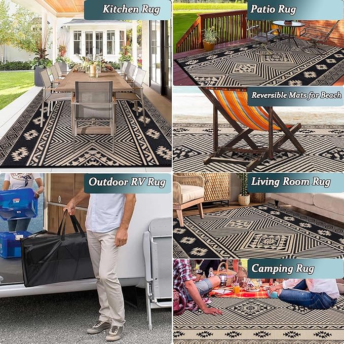 HiiARug Outdoor Rug for Patios Clearance 8'x10' Plastic Straw Rug Waterproof Reversible RV Mat Outdoor Area Rugs for RV, Backyard, Deck, Camping