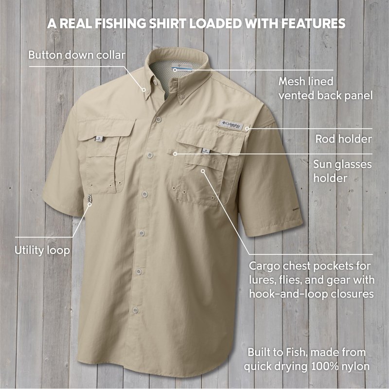 Columbia Mens PFG Bahama II Short Sleeve Fishing Shirt, Cypress, X-Large