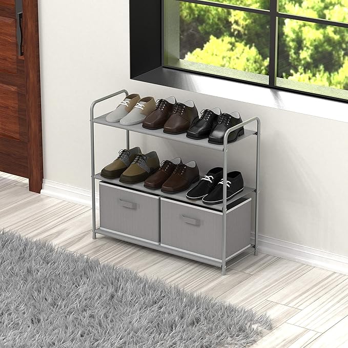 Simple Houseware 3-Tier Closet Storage with 2 Drawers, Grey
