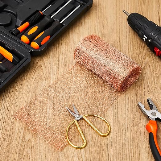 Gisafai 8'' x 150 ft Copper Mesh Rodent Control Copper Wool for Slugs Rustproof DIY Hole Filler Pure Wire Mesh for Bat Snail Bird Pest Rodent Control Gap Blocker Fill Fabric Hole Gardening(1 Roll)