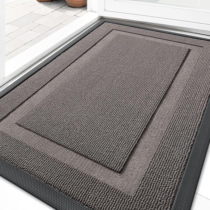 OLANLY Front Door Mat Indoor Outdoor Entrance, Waterproof All-Season, All-Weather Doormat, Sturdy Natural Rubber, Low Profile, Easy Clean Patio Porch Entryway Mat, 47x23, Taupe