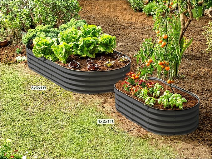 Plant & Plot Galvanized Raised Garden Beds Outdoor // 6×3×1 ft (2-Pack) Planter Raised Beds for Gardening, Vegetables, Flowers // Large Metal Garden Box // Patented Tool-Free Design (Gray)