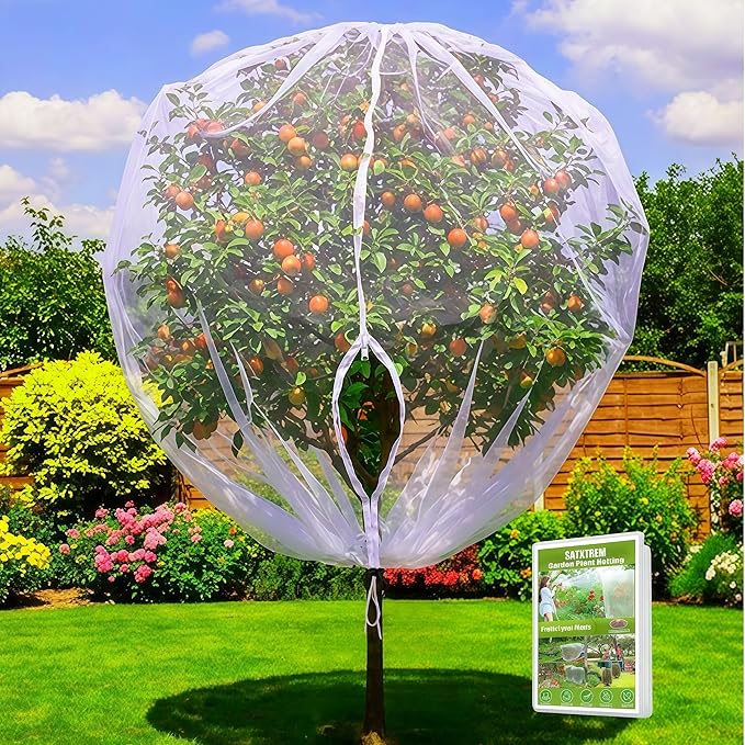 Drawstring & Zipper Fruit Tree Netting Cover - 1 Pack 10×10Ft - Reusable Bird Netting for Blueberry Bushes, Anti-Cicada/Deer/Squirrel Large Plant Protection Net