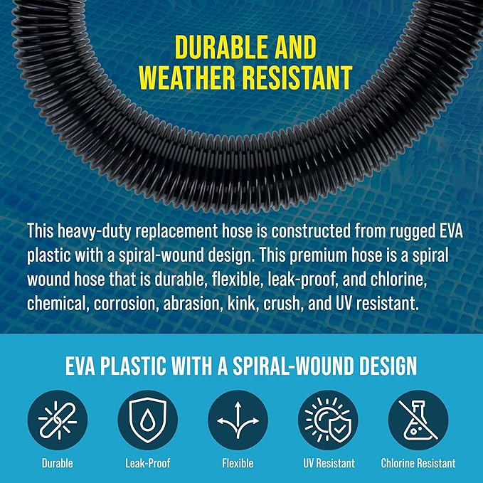 U.S. Pool Supply 3 Foot Heavy-Duty Above Ground Pool Hose, 1.5" - Black Replacement Filter Connecting Hose, Flexible Spiral Wound EVA - Compatible with Intex for Pool Filter Pumps - Skimmer Pump