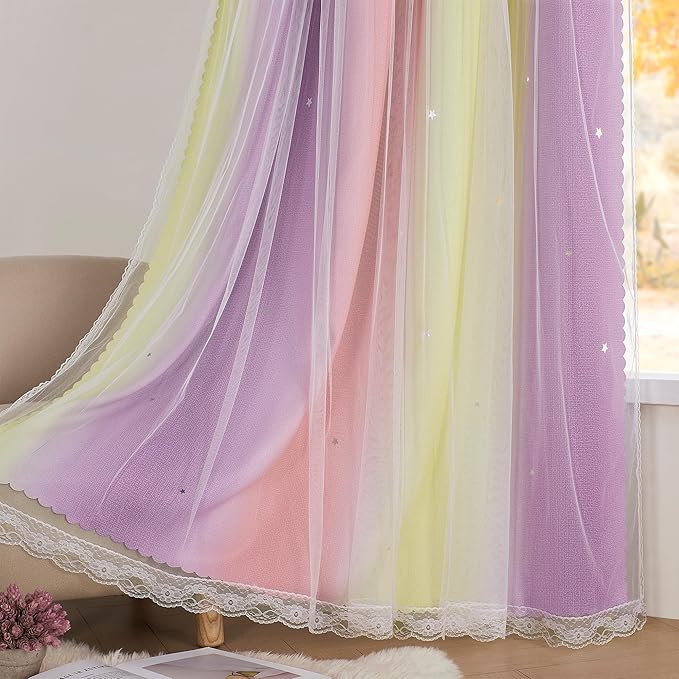 XiDi Yellow Curtains for Bedroom Decor Blackout Pink Curtains for Girl Kids