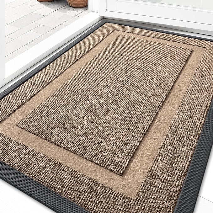OLANLY Front Door Mat Indoor Outdoor Entrance, Waterproof All-Season, All-Weather Doormat, Sturdy Natural Rubber, Low Profile, Easy Clean Patio Porch Entryway Mat, 47x17, Mocha