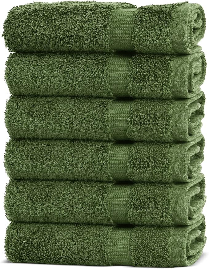 Chakir Turkish Linens 100% Cotton Premium Turkish Towels for Bathroom | 13'' x 13'' (6-Piece Washcloth, Moss)