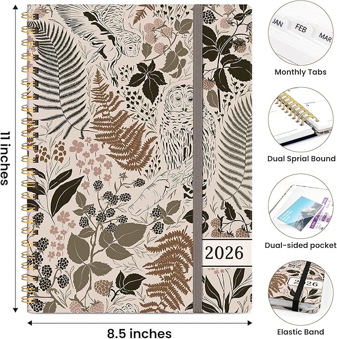 2026 Planner, Weekly and Monthly Planner for Women, Jan 2026 - Dec 2026 Pretty 2026 Calendar Planner with Monthly Tabs, Inner Pocket, Spiral Binding, Perfect for Office Home School - 8.5" x 11", Magical Forest