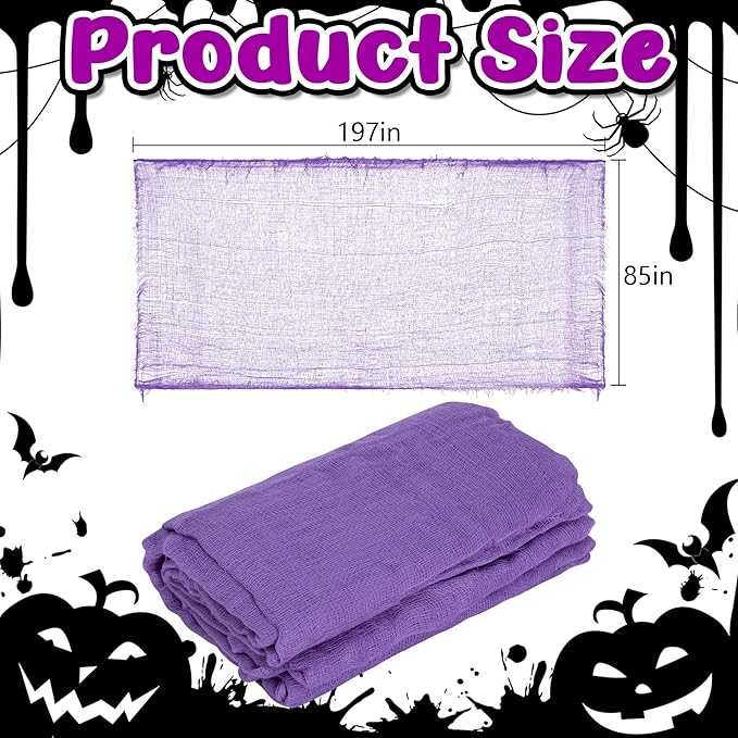 RunNico 197'' x 85'' Halloween Purple Scary Gauze, Purple Haunted House Creepy Cloth, Spooky Fabric Hanging Decoration for Horror Themed Party Supplies Indoor Outdoor Wall Yard Doorway Porch Decor