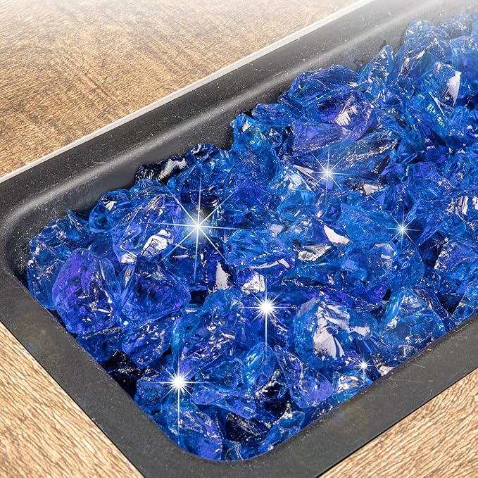 GASPRO 10 lbs Fire Glass for Propane Fire Pit, 1/2-Inch Decorative Firepit Glass Rock for Gas Fireplace, Ocean Blue
