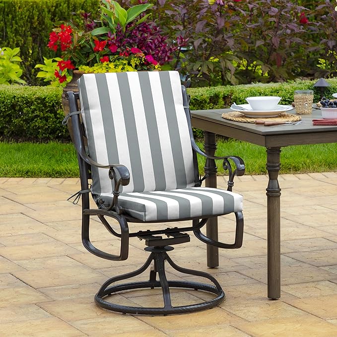 Arden 4-Pack Outdoor Patio Dining Chair Cushion, 20x44, Rain-Proof Seat Pad, Fade-Resistant Outdoor Cushion Stone Grey Cabana Stripe